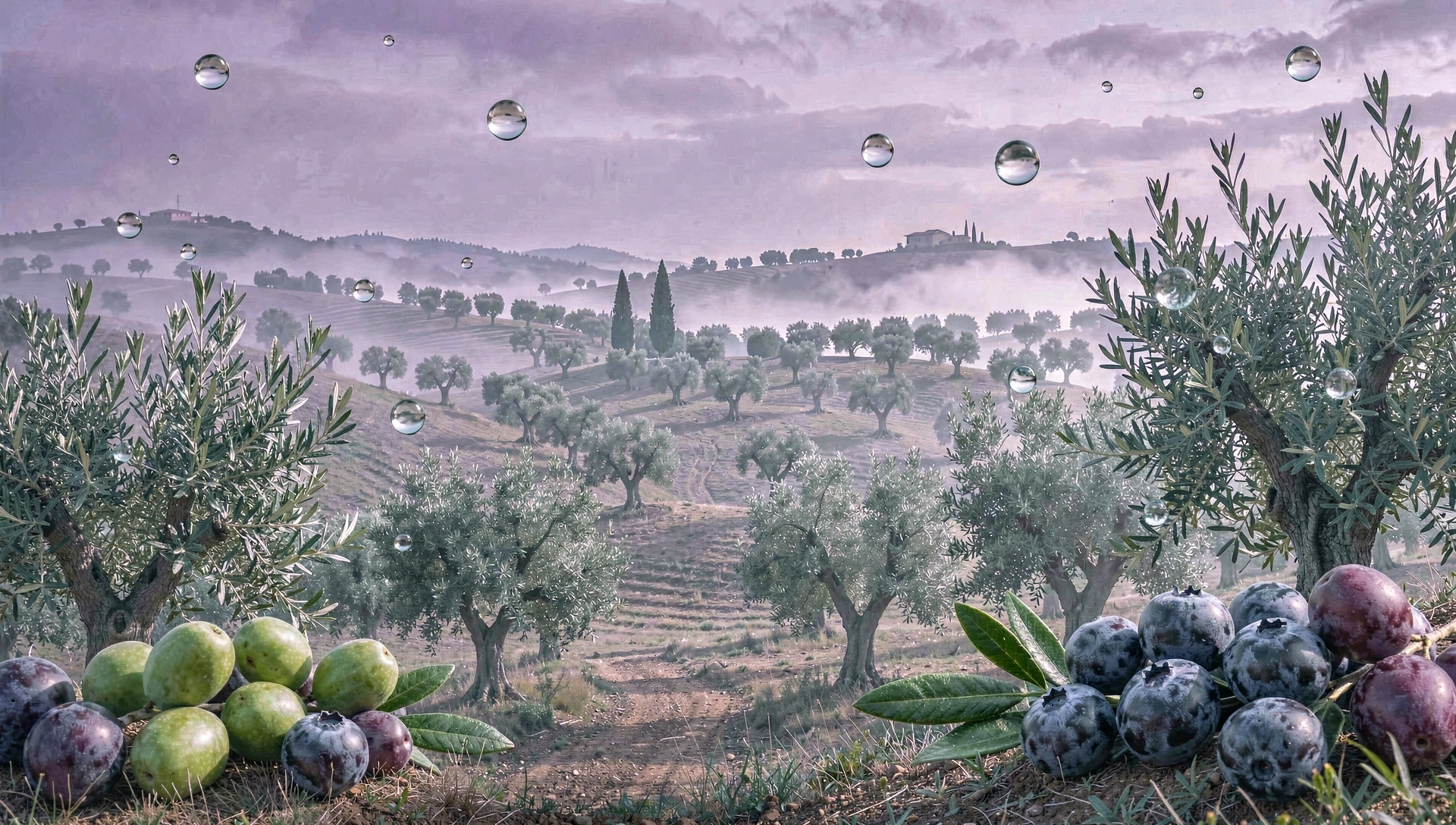 Paisagem surrealista de oliveiras